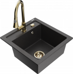 Granitinė virtuvinė plautuvė Mexen Vito su mai&scaron;ytuvu ir sifonu, Juodas granite+Gold