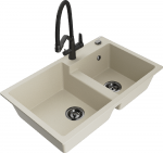 Granitinė virtuvinė plautuvė Mexen Tomas su mai&scaron;ytuvu ir sifonu, rusvai gelsvas+Juodas