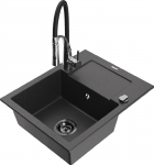 Granitinė virtuvinė plautuvė Mexen Enzo su mai&scaron;ytuvu ir sifonu, Juodas granite+Juodas/Chrome