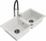 Granitinė virtuvinė plautuvė Mexen Mario su mai&scaron;ytuvu ir sifonu, Baltas+Juodas/Chrome