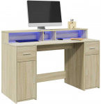 Ra&scaron;omasis stalas su LED ap&scaron;vietimu, ąžuolo, 140x55x91cm