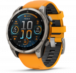 I&scaron;manusis laikrodis Garmin Fenix 8 - 47 mm, AMOLED Sapphire, Titanas su oranžiniu / grafito spalvos silikoniniu dirželiu