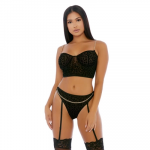 Forplay Envy Chain Me Up Bustier Set XL - Mesh & Gold Chain Accents