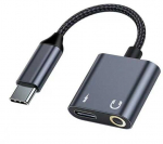 Beline Adapteris skirstytuvas USB-C į USB-C/Jack 3,5mm 60W juodos spalvos DAC BLNAA01