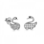 Again Jewelry Sidabriniai auskarai su smeigtukais Swan su cirkoniais AJNS0025