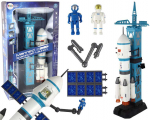 Lean Toys Žaislinė kosmoso raketa su paleidimo bok&scaron;tu ir astronautais, 15 dalių