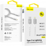 Oem Blavec kabelis Raptor braided - Type C į Lightning - PD 20W 2,4A 1 metras (CRA-CL24WS10) baltos spalvos-sidabrinis
