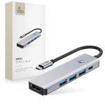 Tech-Protect HB01 HUB Adapteris 5in1 USB-C + USB3.0 + HDMI 4K 60Hz + PD100W - pilka