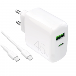 Puro Daily Prolite 45W USB-C USB-A Power Delivery Charger with USB-C Cable - Baltas