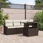 Sodo Sofų Rinkinys 5 pcs Ruda ir grietinėlė poliratanas