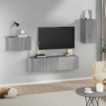 TV staliukas TV spintelių komplektas, 4 dalių, pilkas ąžuolo, mediena