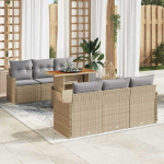 Lauko baldų komplektas Sodo Sofų Rinkinys su saugykla 7 pcs Smėlio Poli ratanas