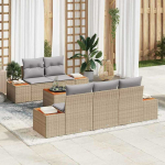 Lauko baldų komplektas Sodo Sofų Rinkinys su pagalve 6 pcs Smėlio Poli ratanas
