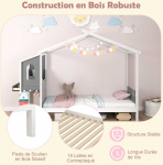 Promotions Lova, medinė platforminė lova su stalu ir stalčiais, 253x102x193 cm, balta ir pilka