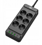 Plastrol Fiksuotas prailgintuvas su &scaron;e&scaron;ių kontaktų 2p+Z ki&scaron;tuku ir USB A, USB C lizdais, 2m, SCHUKO | KEL