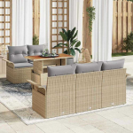Lauko baldų komplektas Sodo Sofų Rinkinys su saugykla 6 pcs Smėlio Poli ratanas