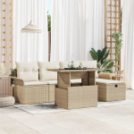 Lauko baldų komplektas Sodo Sofų Rinkinys su pagalve 6 pcs Smėlio Poli ratanas