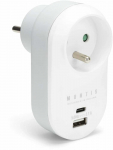 Vieno tinklo skirstytuvas + USB-A + USB-C MONTIS MT147 baltai pilkas