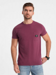 men's casual t-shirt with patch pocket - dark pink v5 om-tsct-0109
