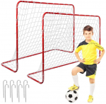 Dveji futbolo vartai vaikams, raudoni, plieniniai, sodo, 122x183x61 cm, futbolo varteliai, lauko žaidimams, treniruotėms