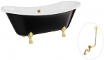 Vonia Besco Amelia B&W 190, Juodas/Baltas+Gold, su sifonu su persipylimu Klik-klak Gold