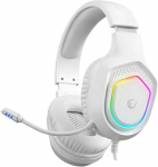 Žaidimų ausinės Rampage RM-K90 VECTOR, Baltos su RGB Led, USB type-C, su mikrofonu
