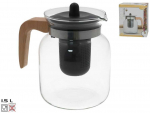 Stiklinis arbatinukas su medine rankena, 1,5 l, 17,5 x 17 x 12 cm, KITCHEN&GO