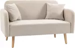 Dvivietė sofa su 2 pagalvėlėmis, kreminė ir natūralios medienos spalvos, 130 x 70 x 80 cm