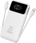 Ne&scaron;iojamas akumuliatorius Veger Fuerza 10 (W1212B) PD 20W 10000 mAh su įmontuotais kabeliais USB C / Lightning baltas