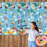 Alles Gute Zum Schulanfang didelis spalvinimo plakatas, jumbo pirmoji mokslo metų dienos vakarėlio rinkinys didelis sienų meno sveikinimo baneris spalvinimo plakato dekoracija pradinei klasei, 274 x 137 cm (2)