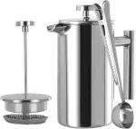 Catime Kavos aparatas 350 ml su filtru, prancūzi&scaron;kas presas ir kavos virimo aparatas pagamintas i&scaron; dvigubų sienelių nerūdijančio plieno, sidabrinis mažas kavos puodas, kavos presas 2 puodeliai su &scaron;auk&scaron;teliu