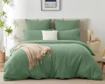 Wavve patalynės komplektas 220 x 240 cm 3 dalių &scaron;alavijų žalios spalvos - antklodės užvalkalas 220 x 240 cm su pagalvių užvalkalais 65 x 65 cm, mikropluo&scaron;to patalynės komplektai 240 x 220 cm su užtrauktuku, mink&scaron;ti ir nereikalaujantys lyginimo