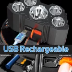 Pocketman Led itin ry&scaron;kūs įkraunami žibintuvėliai ir 90&deg; reguliuojamas priekinis žibintas, 4 režimų vandeniui atsparūs ir neslystantys darbo žibintai, tinkami tyrinėjimui, stovyklavimui, naktiniam važiavimui, laipiojimui ir kt.
