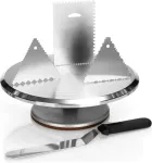 Com-four&reg; Besisukantis torto padėklas ir kepimo rinkinys &ndash; nerūdijančio plieno kampinė paletė ir torto grandiklis pagamintas i&scaron; aliuminio &ndash; torto padėklas ir te&scaron;los grandiklis (5 dalys &ndash; torto stovas + mentelė)
