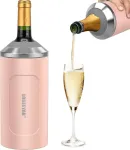 Vyno au&scaron;intuvas su dangteliu, 750 ml butelių au&scaron;intuvas vynui ir &scaron;ampanui, dvigubų sienelių nerūdijančio plieno &scaron;ampano au&scaron;intuvas, ne&scaron;iojamas gėrimų au&scaron;intuvas lauke, dovanos vyno mėgėjams, rožinis