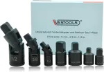 Vastools universalios jungties rinkinys 6,3 mm (1/4), 10 mm (3/8), 12,5 mm (1/2), terk&scaron;lės adapterių rinkinys nuo 1/4 colio iki 3/8 colio, nuo 3/8 colio iki 1/4 colio, nuo 3/8 colio iki 1/2 colio, nuo 1/2 colio iki 3/8 colio terk&scaron;lėms, galvutėms