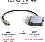 Displayport į 2 Hdmi adapteris, 4k dvigubam monitoriui