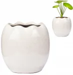 Balta keraminė vazonėlė 12cm, maža, apvali, blizgi