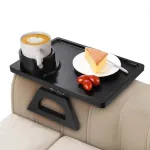 Sofa Bambuko staliukas kavai, prisegamas prie sofos porankio, sulankstomas ne&scaron;iojamas padėklas, &scaron;oninis staliukas, prisegamas prie sofos nuotoliniams pulteliams, gėrimams, užkandžiams, vakarienei, 33x