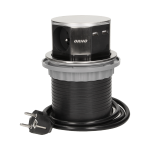 Orno Baldų lizdas - 10 cm i&scaron;traukiamas nuo stalvir&scaron;io su USB įkrovikliu ir 1,5 m laidu, 3x2P + Z, 2xUSB, INOX