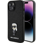 Apple iPhone 15 Karl Lagerfeld dėklas Fixed Glitter Ikonik Logo Metal Pin (KLHCP15SGKNPSK) juodos spalvos