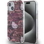 Apple iPhone 13 / 14 / 15 Hello Kitty dėklas IML Tags Graffiti (HKHCP15SHDGPTP) rožinės spalvos