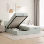 Otmana lova su matracsu ir LED &Scaron;viesiai pilka 200 x 200 cm