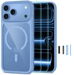 Tech-Protect MagOne CC MagSafe + grūdintas stiklas, 2 vnt., dėklas iPhone 18 Pro / 17 Pro &ndash; permatomas mėlynas