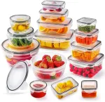 Jim's Store maisto laikymo indai su dangteliais, 30 dalių dėžučių rinkinys (15 indų + 15 dangtelių), sandarus virtuvės maisto indų rinkinys, tinkamas naudoti mikrobangų krosnelėje, galima laikyti &scaron;aldiklyje