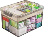 Sevitini vaistų dėžutė, vaistų laikymo dėžutė su rankena, 2 sluoksnių ne&scaron;iojamas vaistų organizatorius, didelės talpos, namams, 28 x 21 x 17 cm (pilka)