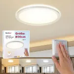 Led lubinis &scaron;viestuvas, trijų pakopų, skersmuo 30 cm, 3000 k/4000 k/6500 k, 18 w, 1800 lm, ip44 lubinis &scaron;viestuvas su ap&scaron;vietimo efektu, led panelė svetainei, miegamajam, virtuvei, vonios kambariui, itin plonas
