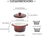 Maža tro&scaron;kintuvė 250 ml x 4, indai sufle su dangteliu - raudoni, kreminiai br&ucirc;l&eacute;e indeliai i&scaron; porceliano, sriubos puodeliai su rankena, desertinis dubenėlis sufle, keksiukams, bandelėms, fondantams ir vaisiams