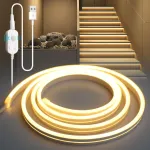 Yoodi led juosta su judesio davikliu, 5 m &scaron;iltos &scaron;viesos led juosta, lanksti pjaustoma pvc, laiptų ap&scaron;vietimas su 3 režimais, jutiklio juosta su laikmačio funkcija virtuvei, miegamajam, spintai