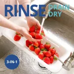 Mėlyna Ginkgo ko&scaron;tuvas kriauklei - daržovių ir vaisių plovimui; virtų makaronų nusausinimui ir indų džiovinimui - i&scaron;traukiamas - (7.9 P x 14.5 - 19.5 I x 2.75 A) - baltas